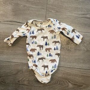 H&M Brown and Blue Moose Print Bodysuit